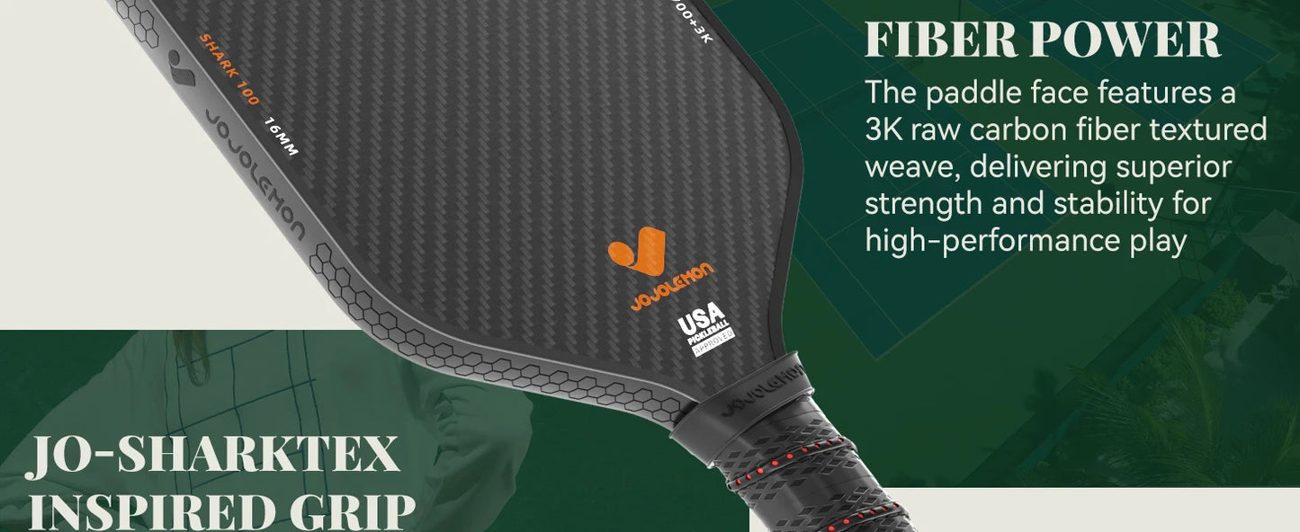 Premium Carbon Fiber Pickleball Paddle with a 16mm Shark Power Polymer Core