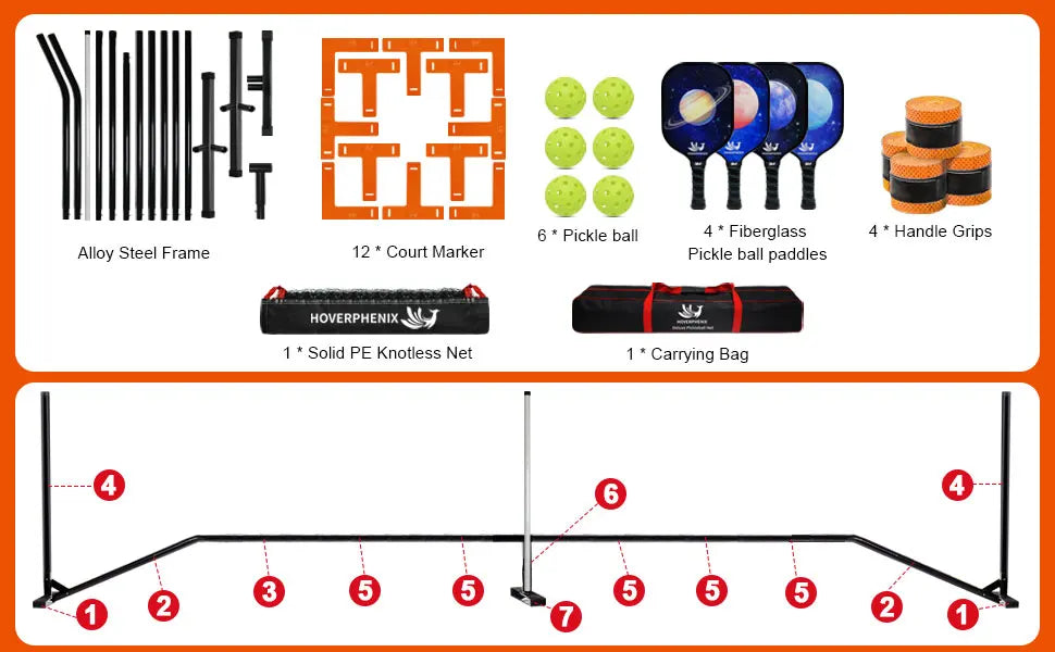 FT Regulation Size Pickleball Set with Net and Fiberglass Paddles Set of 4, Outdoor Pickleballs and Carry Bag