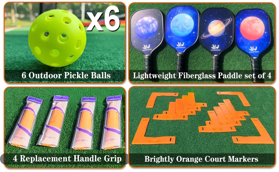 FT Regulation Size Pickleball Set with Net and Fiberglass Paddles Set of 4, Outdoor Pickleballs and Carry Bag