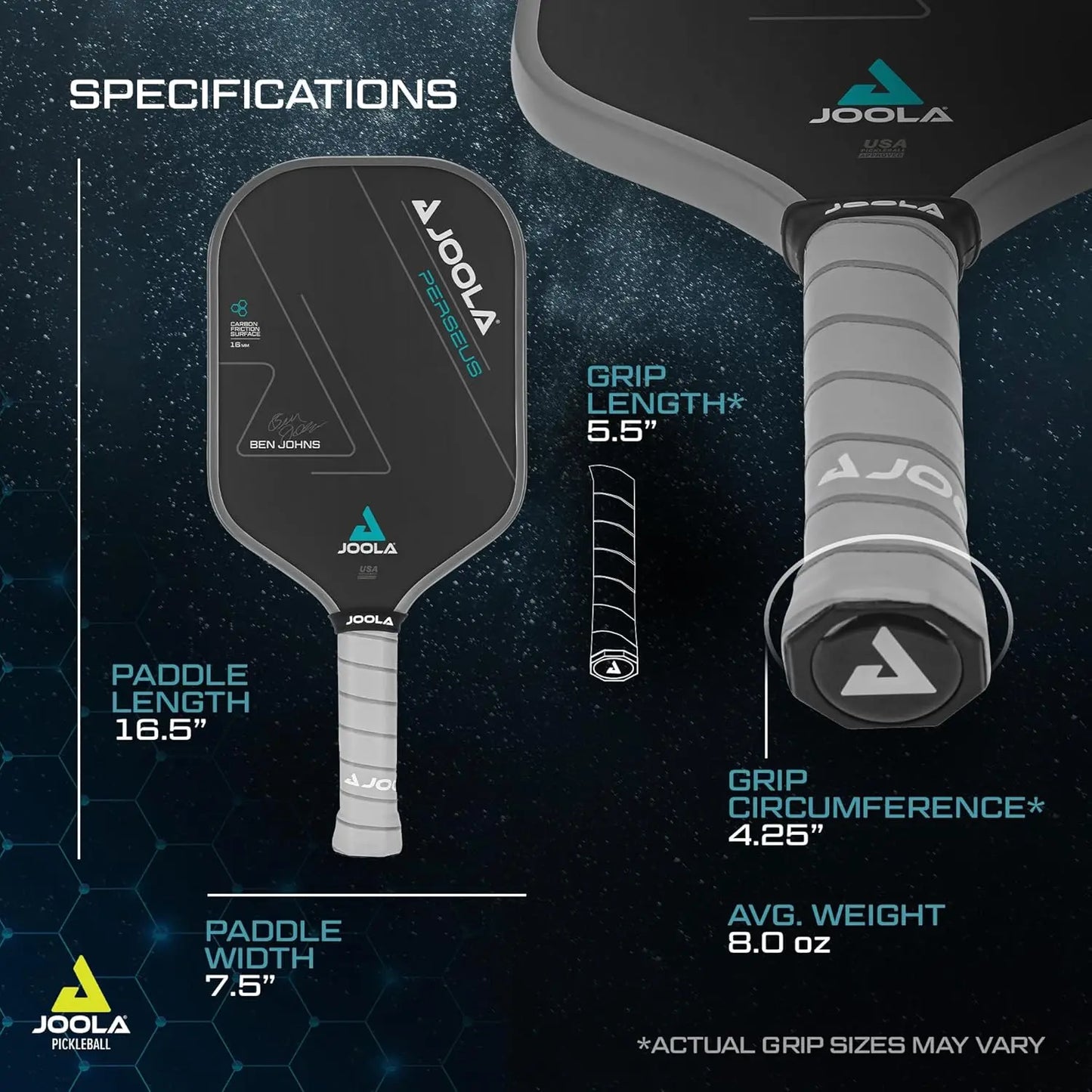 Ben Johns Perseus Pickleball Paddle with Charged Surface Technology for Increased Power & Feel - Fully Encased Carbon Fiber