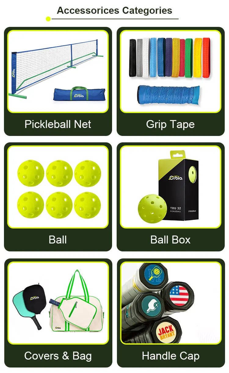 Orbia Sports Pickleball Paddles Set 2 Paddles 4 Pickleballs and Carry Net Bag UV Printing Glass Fiber Paddles