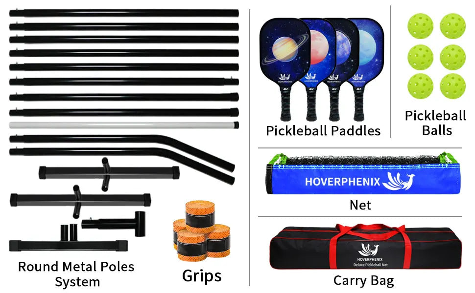 Portable Pickleball Set with Net and Paddle Set of 4, Outdoor Pickleballs, Carry Bag, Weather Resistant