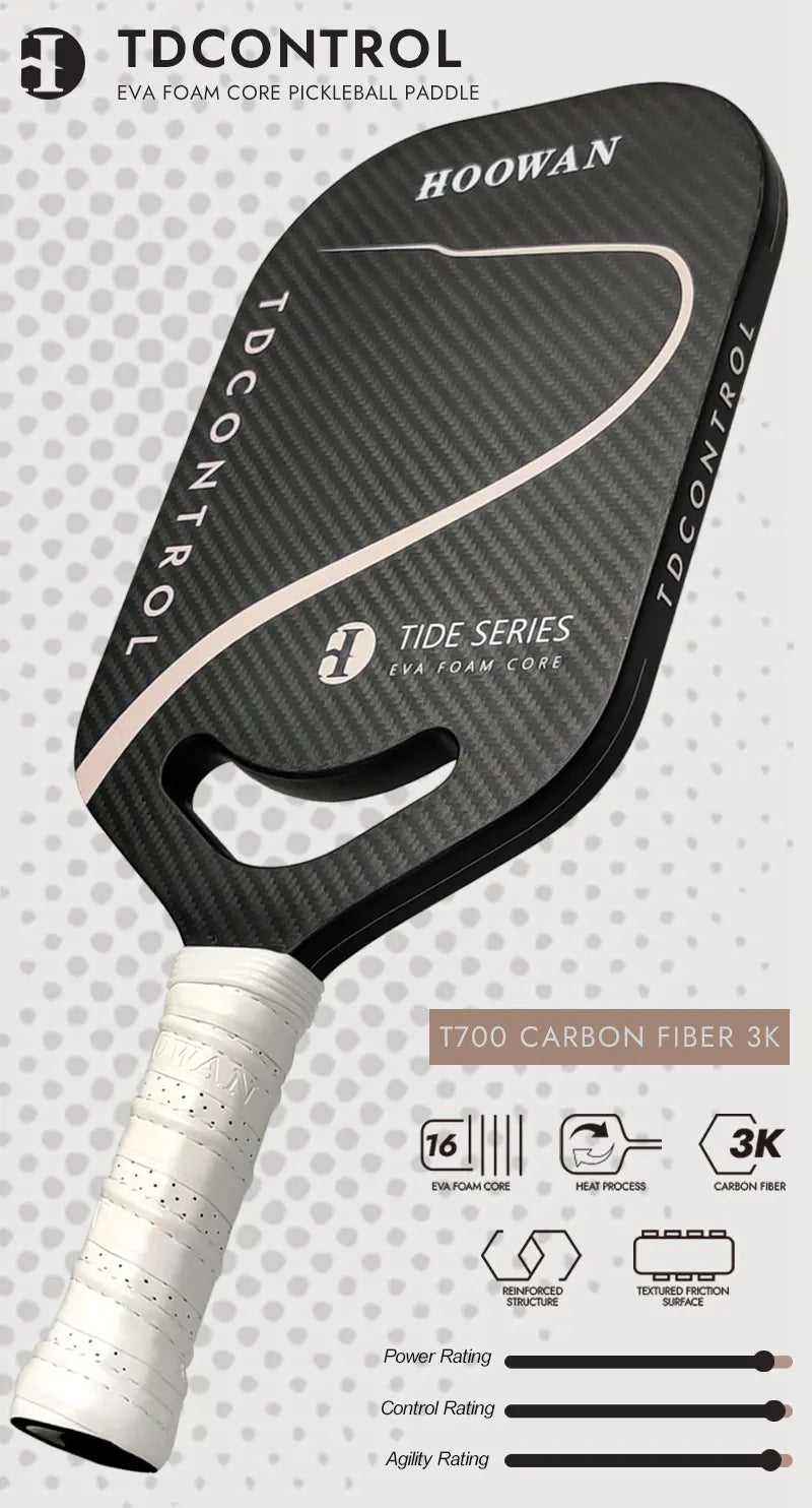 HOOWAN TDCONTROL Pickleball Paddle Tide Series EVA Foam Core 16MM Thermoformed Pickleball Racket Paddle T700 Carbon Fiber 3K